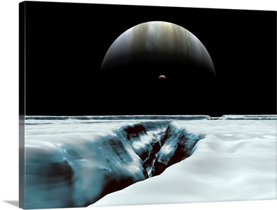 A crescent Jupiter and volcanic satellite, Io