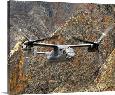 A CV-22 Osprey flies over the canyons in northern New Mexico