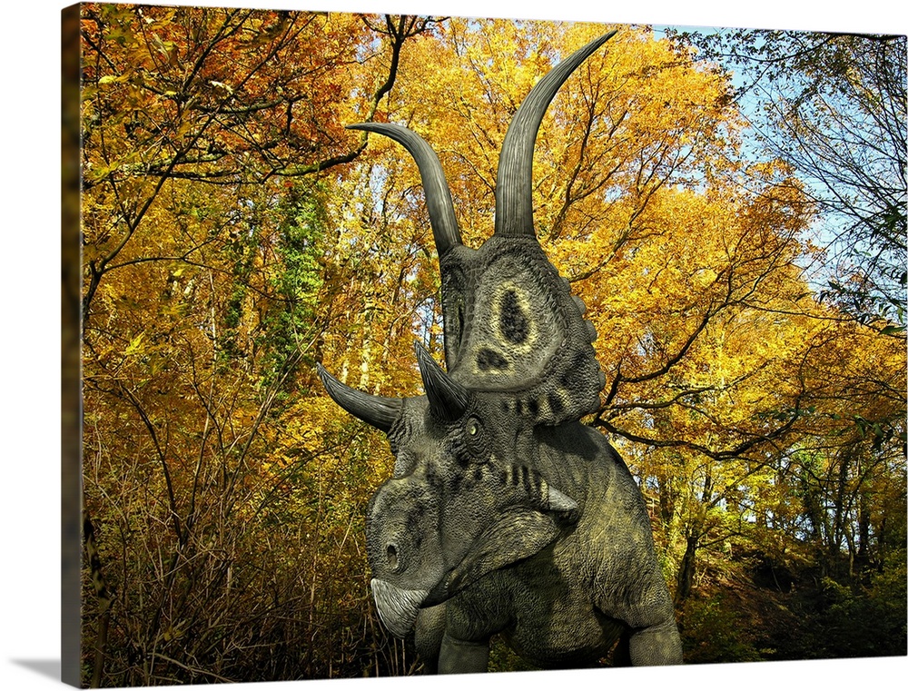 A one ton, 20 foot long Diabloceratops wanders a Cretaceous forest 70 million years ago in what is today Utah.Like the bet...
