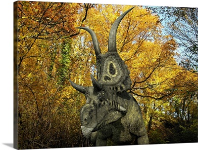 A Diabloceratops wanders a Cretaceous forest