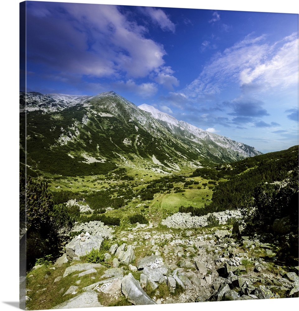 A green valley through Pirin Mountains, Pirin National Park, Bansko, Bulgaria.