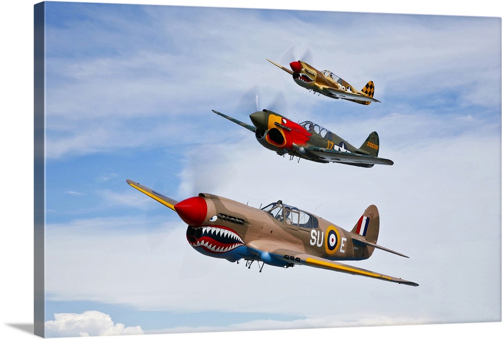 A group of P-40 Warhawks fly in formation near Nampa, Idaho.