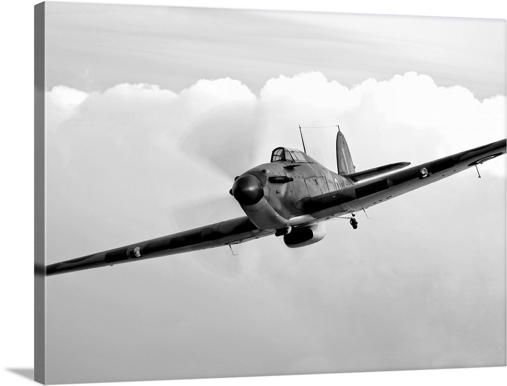 A Hawker Hurricane aircraft in flight over Galveston, Texas.