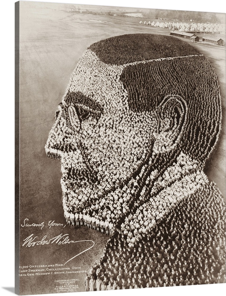 A human-formation depicting a bust profile of U.S. President Woodrow Wilson.