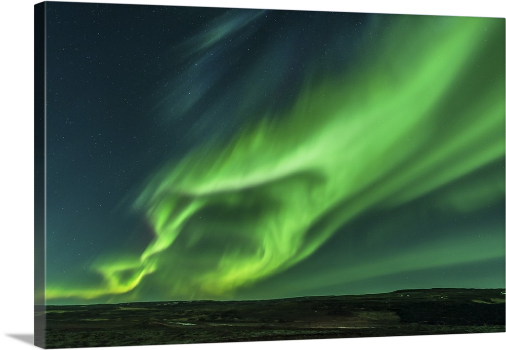 A large aurora borealis display in Iceland.