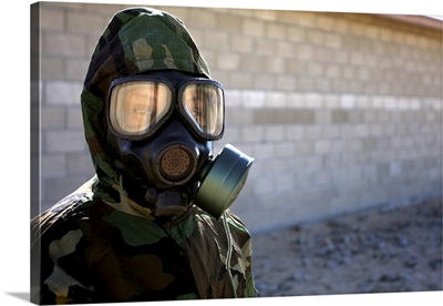 A Marine Wearing A Gas Mask After Completion Of The Confidence Chamber