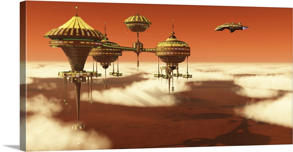 A Mars planet colony in the upper atmosphere of the red planet.