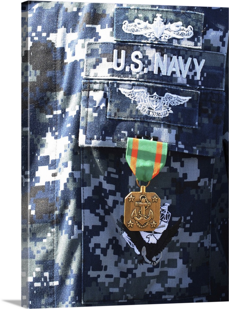 A Navy and Marine Corps Achievement Medal adorns the U.S. Navy uniform.