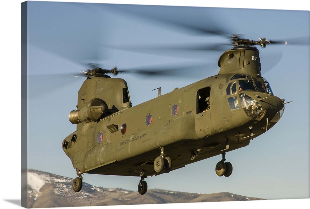 A Nevada National Guard CH-47 Chinook helicopter takes off from Reno, Nevada.