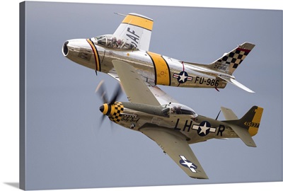A P-51 Mustang and F-86 Sabre of the Warbird Heritage Foundation
