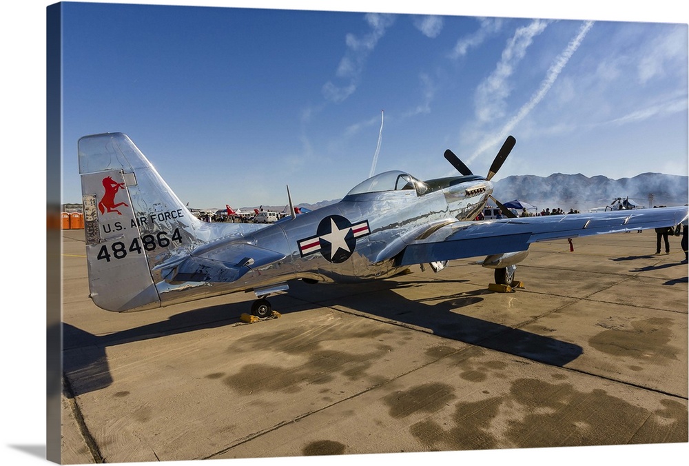 A P-51 Mustang parked on the ramp at Nellis Air Force Base, Nevada.
