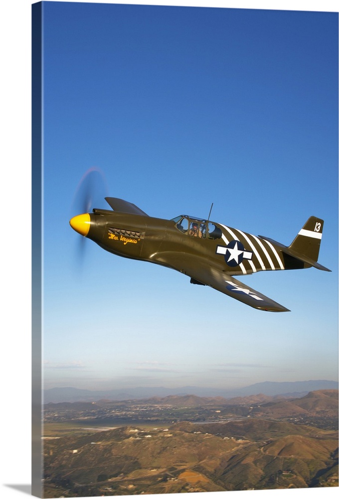 A P-51A Mustang in flight near Chino, California.