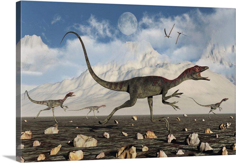 A pack of carnivorous Compsognathus dinosaurs during Earth's Jurassic period of modern day Germany and France.