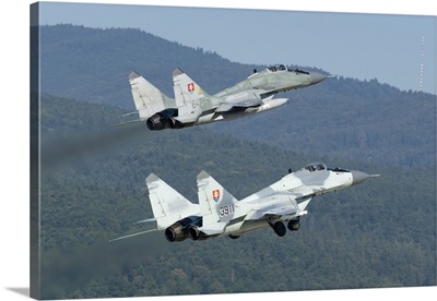 A Pair Of Slovak Air Force Mig-29AS Scrambling For Quick Reaction Alert Mission