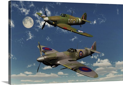A Royal Air Force Supermarine Spitfire and Hawker Hurricane.