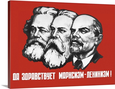 A Russian Propaganda Poster Of Karl Marx, Friedrich Engels And Vladimir Lenin