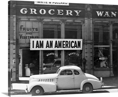 A Shop Owned By Japanese Americans, Bearing A Sign Reading, I Am An American