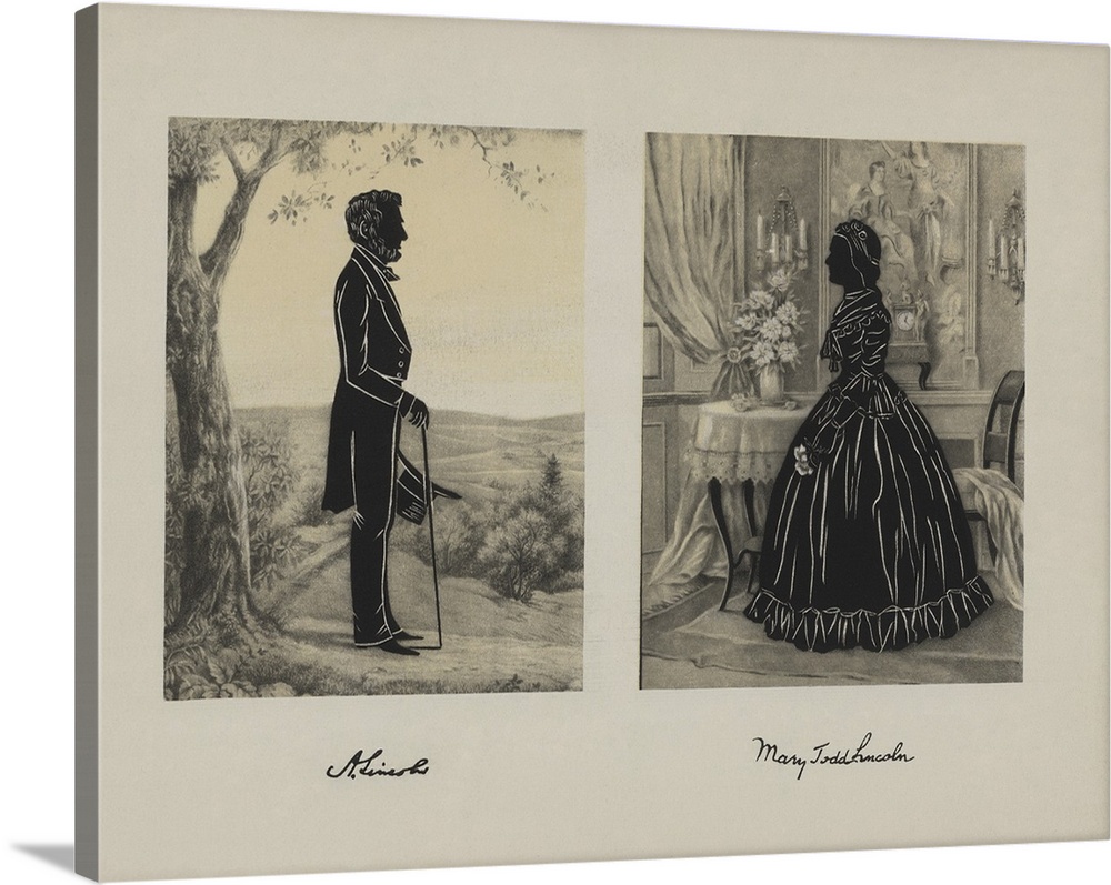 A silhouette of President Abraham Lincoln and First Lady Mary Todd Lincoln.