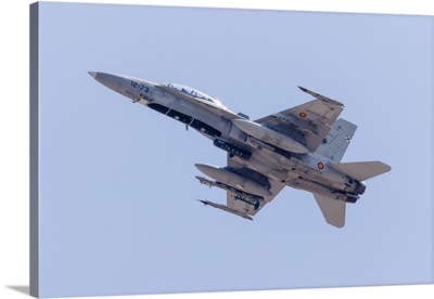 A Spanish Air Force F/A-18B Hornet launches out of Nellis Air Force Base, Nevada.