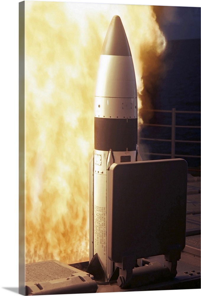 A Standard Missile Three is launched from vertical launch system aboard USS Lake Erie