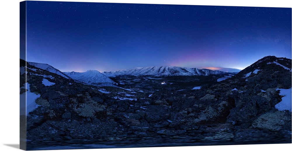 A starry sky in the winter Khibiny Mountains, Russia.