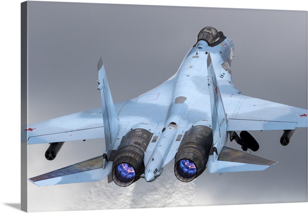 A Su-35S Jet Fighter Of The Russian Air Force Taking Off, With Afterburners