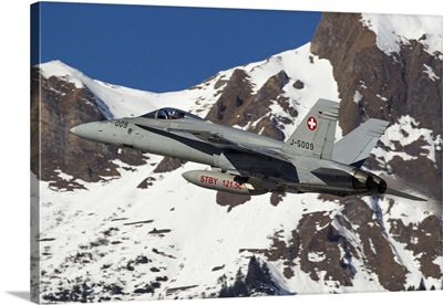 A Swiss Air Force F/A-18 Hornet Takes Off At Its Homebase Meiringen, Switzerland