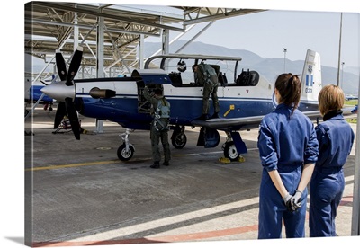 A T-6 Texan Trainer Of The Hellenic Air Force Is Readied To Fly, Kalamata, Greece