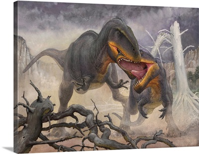 A Territorial Dispute Between A Pair Of Tyrannotitan Male Dinosaurs