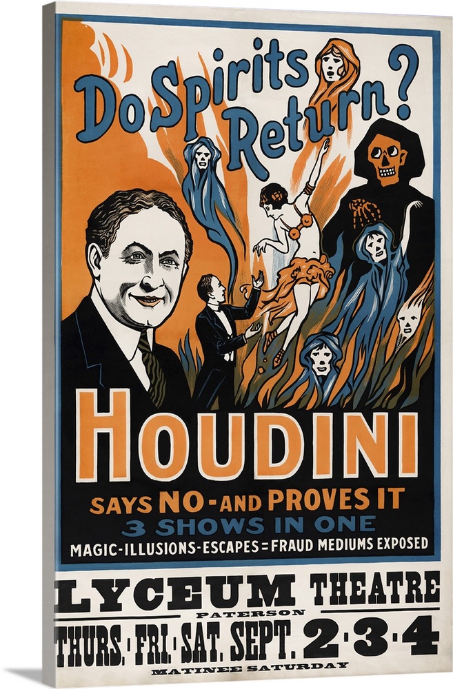 A theatre poster for Harry Houdinios performance at the Lyceum theatre in London.
