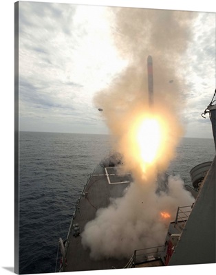 A tomahawk missile launch aboard USS Preble