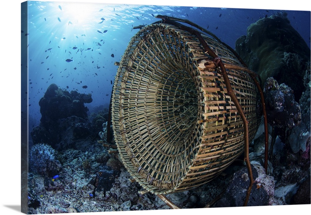 A traditional fish trap made out of bamboo in the waters off Indonesia.