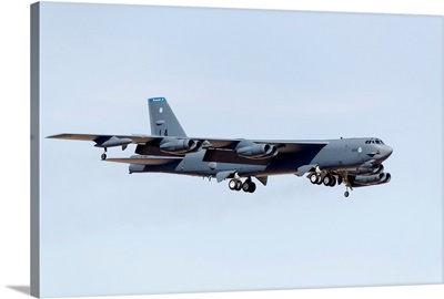 A U.S. Air Force B-52H Stratofortress on final approach to Nellis Air Force Base.