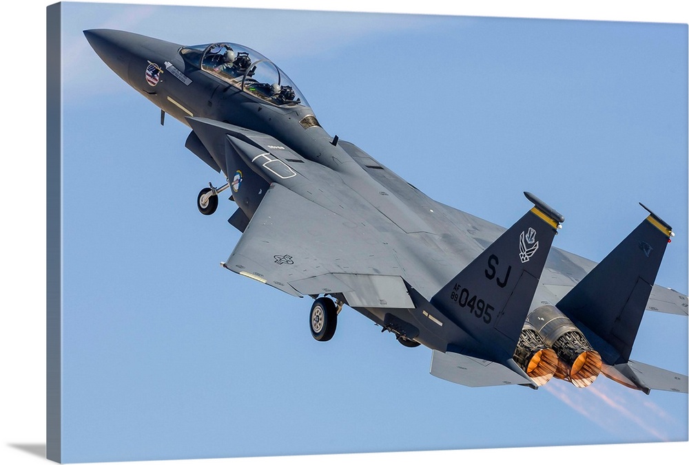 A U.S. Air Force F-15E Strike Eagle takes off from Nellis Air Force Base, Nevada.