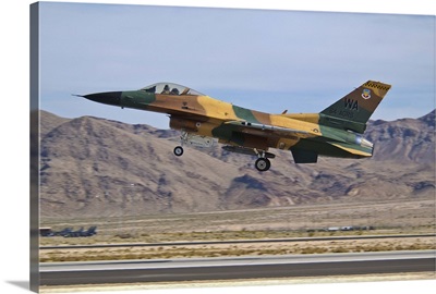 A U.S. Air Force F-16 taking off from Nellis Air Force Base