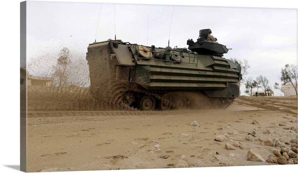 A U.S. Marine Amphibious Assault Vehicle moves to its objective.