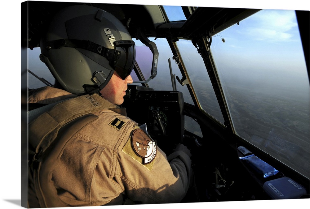 A US Air Force C130J Hercules pilot flies a mission over Afghanistan