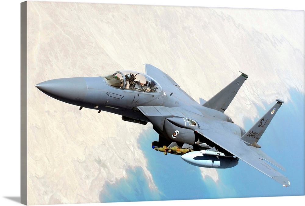 A U.S. Air Force F-15E Strike Eagle aircraft flies over Iraq.
