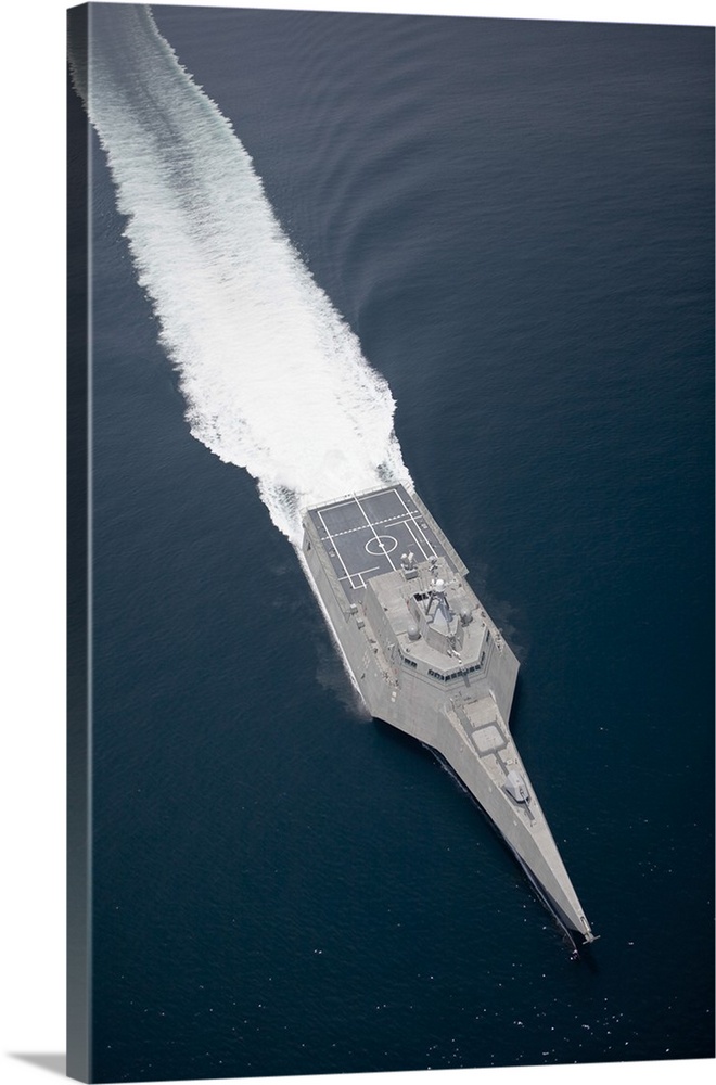 Aerial view of the littoral combat ship Independence underway during builder's trials in the Gulf of Mexico.