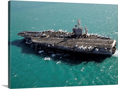 Aircraft carrier USS Dwight D. Eisenhower sails through the Mediterranean Sea