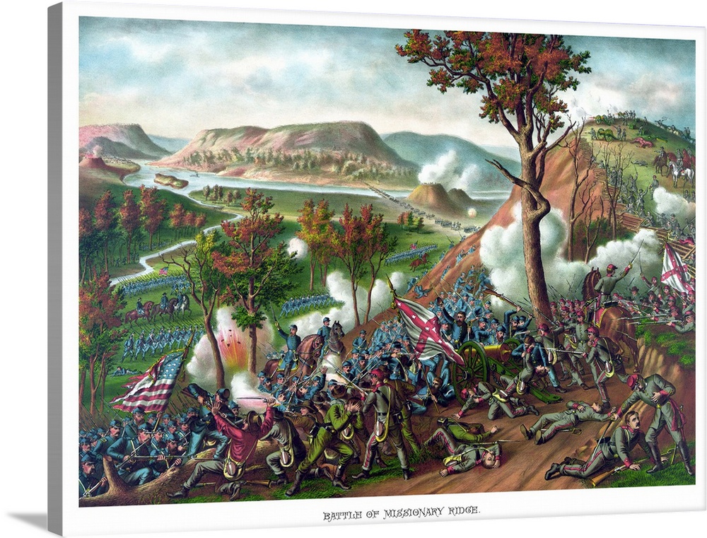 Vintage American Civil War print featuring the Battle of Missionary Ridge, which took place during the Chattanooga Campaign.