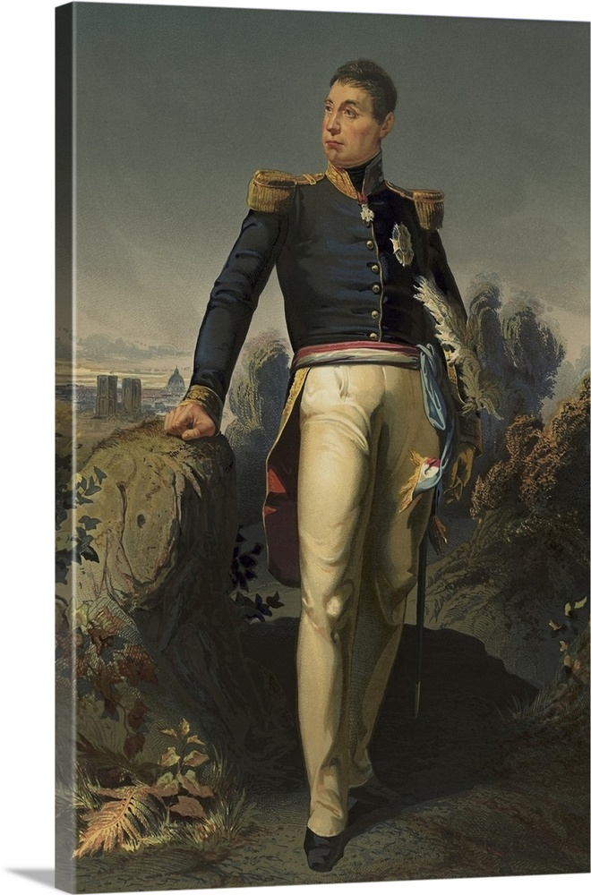 American history lithograph shows the French aristocrat Marquis de Lafayette.