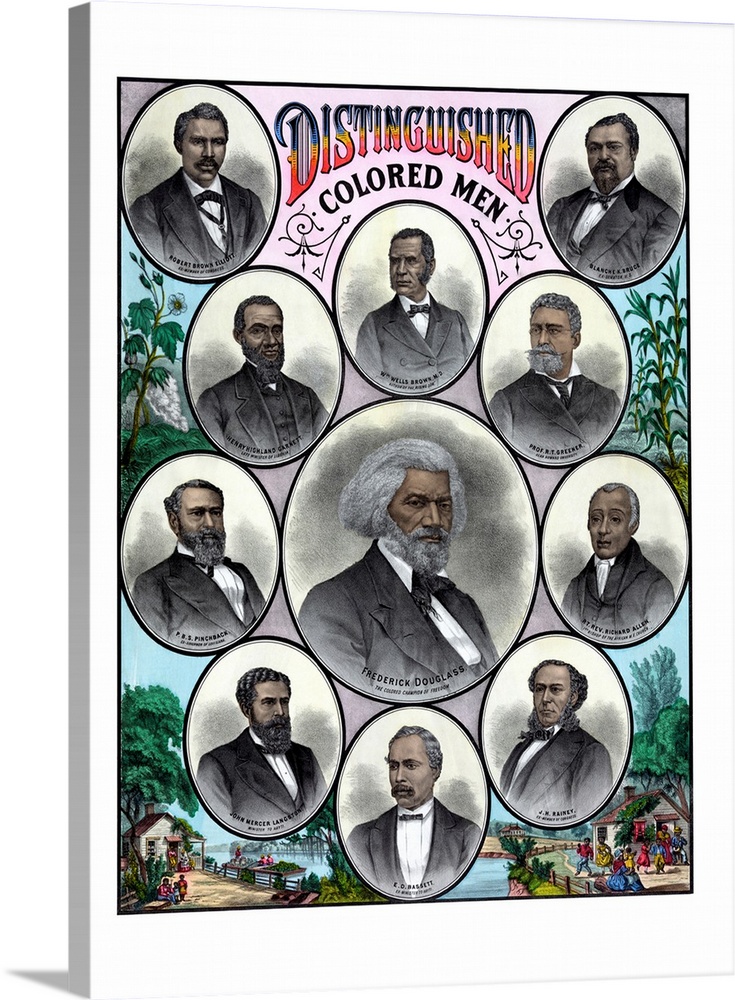 Vintage American History print featuring some of the 19th centuries most celebrated African American leaders. Portraits in...
