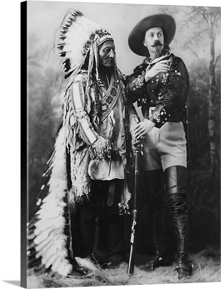 American history print of Buffalo Bill and Sitting Bull in 1897.