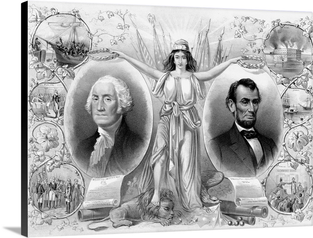 American History print of President Washington and Lincoln.