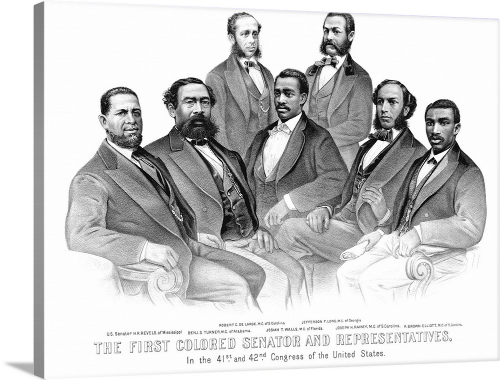 Vintage American History print featuring the first African American Senator and Representatives in the 41st and 42nd Congr...