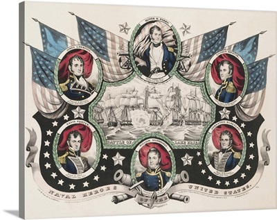American History Print Showing Naval Heroes Of The United States