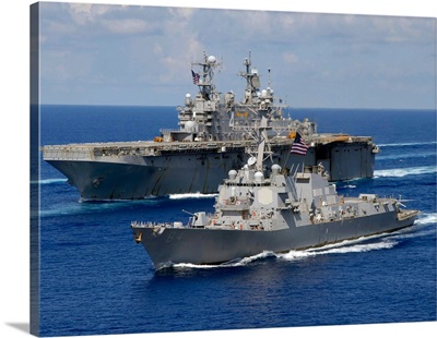 Amphibious assault ship USS Nassau and guided missile destroyer USS Bulkeley