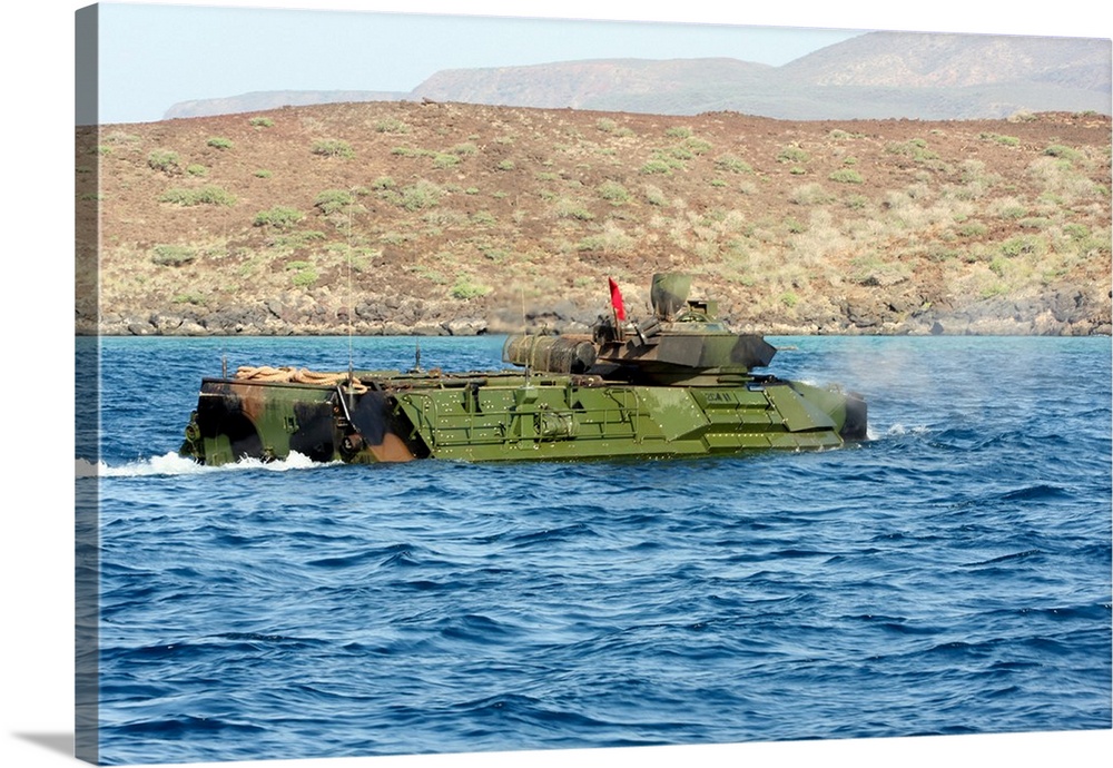 Amphibious assault vehicle crewmen conduct a water gunnery range at a Djibouti beach.