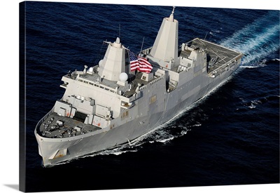 Amphibious transport dock ship USS San Antonio transiting the Gulf of Aden